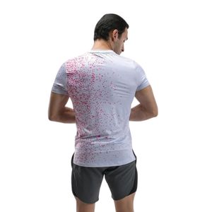 <b>White</b> Pink Speckle Men Athletic T Shirt Short Sleeve Crew Neck Slim Fit Breathable Gym Workout Running Training Sportswear <b>Top</b> - Product Image 6