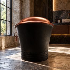 New Modernist Top Selling Antique Two tone Oval Bathtub Freestanding Solid Copper Durable Deep Soaking Bathtub with Round Rings - Product Image 5