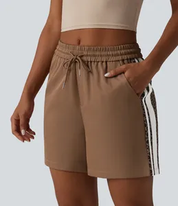Women's Mid Waist Nonwoven <b>Shorts</b> Drawstring Pockets Solid Color Casual Style Breathable Eco-Friendly Waterproof Polyester - Product Image 5