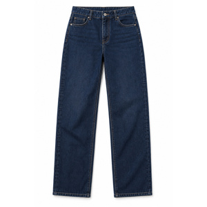 Jeans de Mezclilla de Cintura Alta y Pierna Recta para Mujer - Color Índigo Oscuro, Bolsillos Traseros en Forma de Media Luna, Transpirables y Lavables - Product Image 1