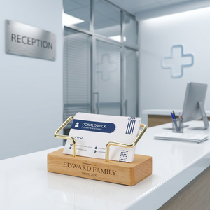 Wooden Card Holder For Office Table Hospital Reception Visiting Card Holder <b>Tabletop</b> Business Card Holder Display Card Holder - Product Image 3