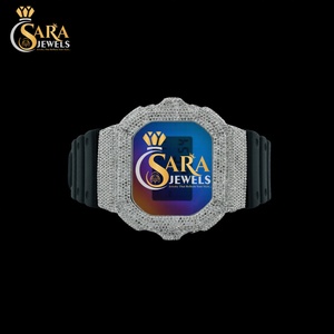 Reloj de Diamantes de Lujo de Alta Calidad, Acabado con Moissanita VVS, Correa de Goma Negra, Acero Inoxidable, Joyería de Regalo de la India - Product Image 3