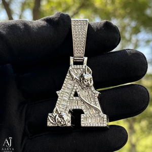 Collier chaîne corde plaqué or rose avec pendentif lettre en moissanite et breloque initiale en strass, style hip-hop de luxe pour mariage, pour homme - Product Image 5