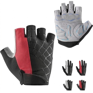 Gants de cyclisme d'été unisexes en maille polyester avec grip sur la paume, demi-doigts, rouge, noir, gris, bleu - Product Image 1