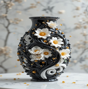 Vase noir élégant orné de délicates branches de cerisier rose. Disponible aux prix de gros. Décor artistique en céramique. - Product Image 6