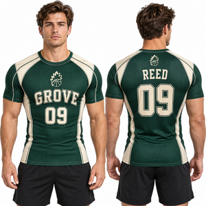 T-shirt de compression à manches courtes avec logo d'équipe personnalisé, couche de base athlétique extensible, vente en gros OEM, faible MOQ, commandes en gros, vêtements de sport et fitness - Product Image 6