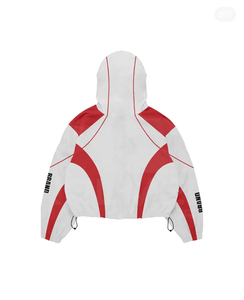 Hooded <b>Jacket</b> and Trouser Red <b>White</b> Color Blocking Zipper Front Loose Fit Streetwear Winter Full Sleeve Windbreaker Tracksuit - Product Image 3