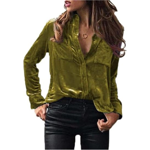Chemisier de luxe personnalisé en velours pour femme avec col à revers et boutons – Chemise-veste décontractée haut de gamme en velours pelucheux à manches longues et double poche - Product Image 2