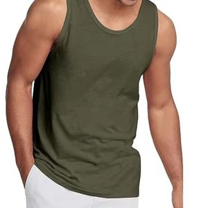 Débardeur Homme Vert Olive Uni Sans Manches, T-shirt de Sport Musculation, Entraînement, Gym, Débardeur Décontracté d'Été, Sous-vêtement Athlétique - Product Image 1