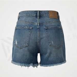 Shorts de mezclilla vintage rectos para mujer de talla grande, elásticos, de cintura alta, rasgados, informales, de verano, estilo urbano, lavados, a la moda - Product Image 2