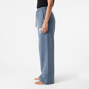 กางเกงขายาวผ้าฟลีซทรงหลวมเอวสูงสำหรับผู้หญิง มีเชือกผูกเอว สีน้ำเงินเข้ม - Product Image 3