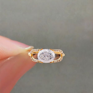 Anillo de Compromiso de Oro Sólido de Lujo con Diseño Ovalado de Rayos de Sol, Anillo de Dos Tonos con Incrustaciones para Boda y Fiesta - Product Image 6