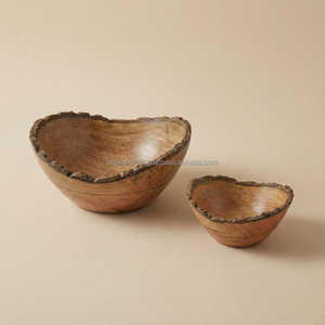 Juego de 2 Tazones de Madera Rústica Hechos a Mano con Diseño Irregular y Bordes de Corteza Natural, Tazón de Lujo con Diseño de Corteza en el Borde, Cocina Minimalista - Product Image 6