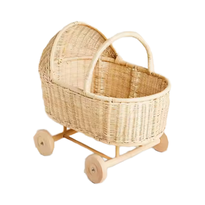 Landau de poupée en rotin tissé à la main le plus vendu-Poussette de poupée bébé écologique et élégante pour les tout-petits et les enfants - Product Image 1