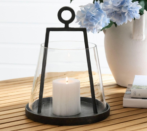Tapered Glass <b>Hurricane</b> <b>Lantern</b> with Iron Frame Heat Resistant Reusable Handmade Organic Home Decoration - Product Image 2