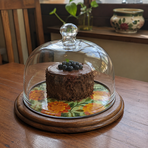 Cúpula de Cristal Hecha a Mano con Base de Madera, Cubierta Floral para Exhibición de Postres, Campana para Tartas, Soporte para Servir Alimentos, para Panadería y Restaurante - Product Image 3