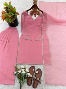 Elegante Conjunto Kurti Patiala Rosa Recto con Dupatta – Traje Salwar Étnico de Diseño Minimalista para Fiesta para Mujer - Product Image 6