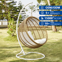 Chaise suspendue œuf en rotin tressé arrondi, avec dossier ouvert, pour jardin, terrasse, resort, vente en gros