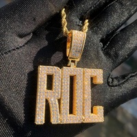 Collar con colgante de letra personalizado con moissanita helada de corte brillante, estilo Hip Hop, cadena de cuerda gratuita, Plata de ley 925 chapada en oro