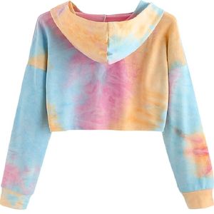 Sudadera Corta con Capucha para Mujer, Estilo Tie Dye, Manga Larga, Tejida en Algodón y Fibra de Bambú, Informal, para Invierno, con Diseño Arcoíris en la Parte Delantera - Product Image 3
