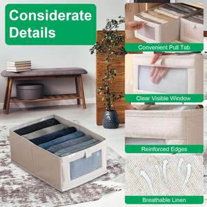 4pcs Convenient Handle Foldable Linen Storage <b>Bins</b> Visible Clear Window Multipurpose <b>Collapsible</b> Fabric Basket for Clothing - Product Image 3