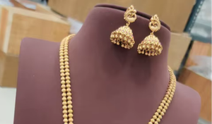 Conjunto de collar chapado en oro con aspecto de piedra de diseño exclusivo pulido antiguo de calidad superior con pendientes para boda para mujer - Product Image 3