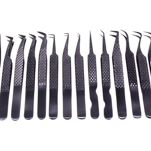 Pince à épiler professionnelle en acier inoxydable 3 pièces, noire et or, pour extensions de cils et manucure, 10 mm, pointe lisse, fine, personnalisée - Product Image 2