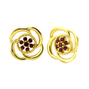 Boucles d'oreilles florales faites à la main en argent 925 avec fleur de grenat Bijoux de naissance de janvier - Product Image 1