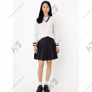 Cárdigan Blanco de Cuello Redondo para Mujer con Rayas Marrón y Logotipo Frontal Informal en el Pecho - Product Image 3