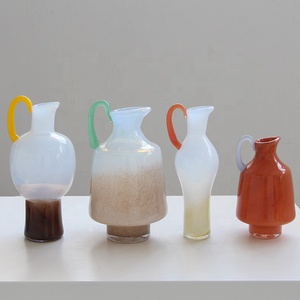 Vasi in Vetro Soffiato a Bocca Bixuan, Bianco Nebbia, Marrone, Giallo, Arancione, con Manico, Porta Fiori, Decorazione Centrotavola per Matrimoni - Product Image 6