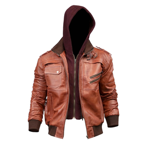 Leather with Embroidery <b>Sheepskin</b> <b>Jacket</b> Wholesale Custom Men's Winter Bomber Winter <b>Jacket</b> High Quality Windproof - Product Image 1