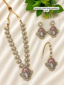 Ensemble de bijoux pour femmes Peacock, plaqué or rose, collier, boucles d'oreilles, bague, cristal CZ, accessoires de mode pour fiançailles, mariage, fête - Product Image 1