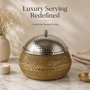 Customized Iron Wire Mesh Serving Casserole with Stainless Steel Hammered Hotpot | Insulated Food <b>Warmer</b> for <b>Buffet</b> & Dining - Product Image 1