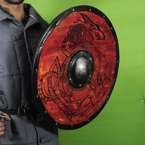 Bouclier rond en bois de style nordique viking, design traditionnel, fait main, pour accessoires de costume et décoration murale - Product Image 6