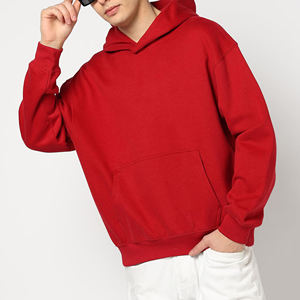 Sweat-shirt à capuche en polaire rouge surdimensionné pour homme de haute qualité, décontracté, couleur unie, avec poches, coupe classique, tricoté, imperméable - Product Image 4