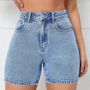 Shorts de mezclilla personalizados con bordado, corte holgado y recto, lavados, sexys, de talla grande, casuales de verano para mujer con bolsillos - Product Image 4