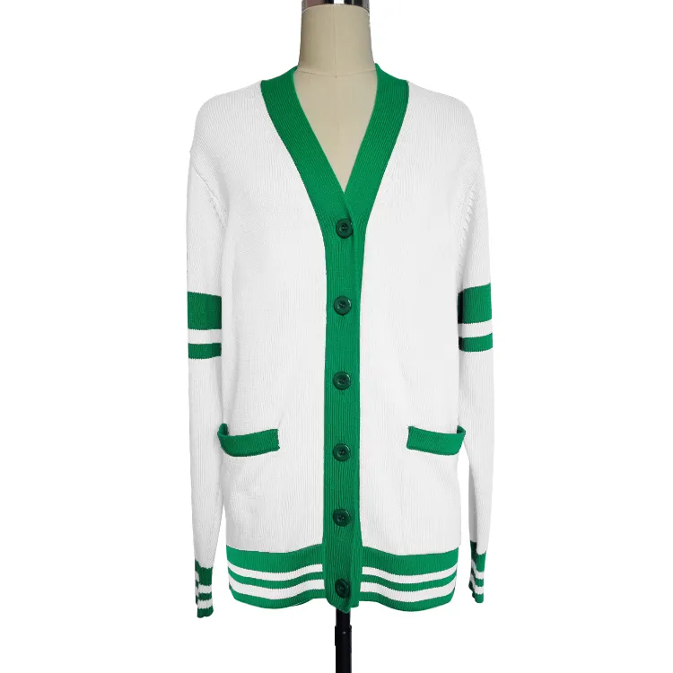 OEM Custom Made Winter Sorority Varsity Vêtements pour femmes Pull cardigan rose vert vintage