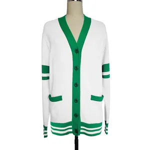 Oem Custom Made Winter Sorority Varsity Women Clothing Vintage Pink Green Cardigan Sweater