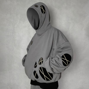 Sweat à capuche oversize pour homme en polaire douce avec empiècements et design à panneaux mixtes, capuche réglable, style streetwear décontracté - Product Image 2