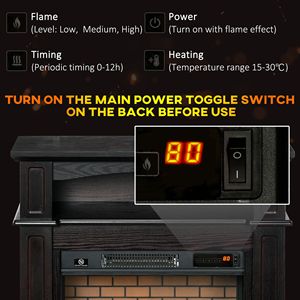 Caminetto Elettrico Marrone da 32 Pollici con Fiamma LED, Riscaldatore Indipendente da 1400W, Telecomando e Mensola - Product Image 6