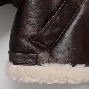 Chaqueta de Cuero Genuino Estilo Vintage para Mujer 2026, Forro de Piel Sintética, Sin Elasticidad, Bordado 3D, Abrigo de Invierno Cálido Tipo Biker con Cierre - Product Image 3