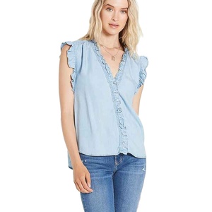 Top de Mezclilla para Mujer, Estilo Refinado, Silueta Elegante, Textura Ligera, Costuras Flexibles, Comodidad Distintiva, Moda Distintiva - Product Image 1