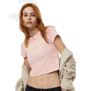 T-shirt uni en coton personnalisé avec logo court T-shirts pour femmes T-shirts fitness fit T-shirts pour femmes moulants pour femmes T-shirt pour femmes - Product Image 1