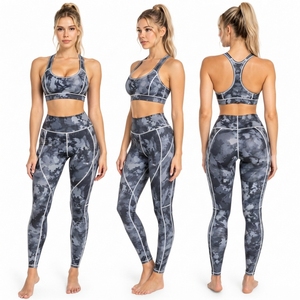 Ensemble de vêtements de sport pour femmes, soutien-gorge racerback et leggings taille haute, 2 pièces, 100% polyester, imprimé camouflage, ensemble de yoga à séchage rapide, pour femmes - Product Image 5