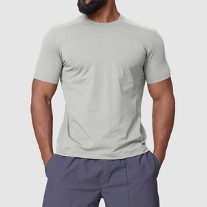 Men's Slim Fit O-Neck Short Sleeve Solid Color Cotton T-Shirt Breathable Casual Jersey Knitted <b>Plain</b> Dyed <b>White</b> - Product Image 5