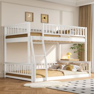 Lit superposé blanc XL complet avec échelle et barrières de sécurité pour dortoirs - Product Image 1