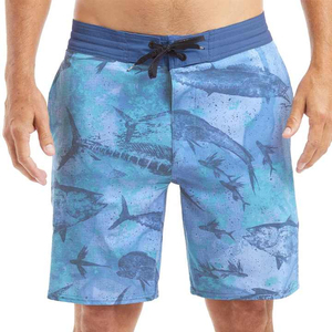 Shorts de Playa para Hombre con Estampado de Peces Azules, Secado Rápido, Cintura Elástica, Estilo Casual, Largo Bermuda, Poliéster, con Bolsillos - Product Image 3