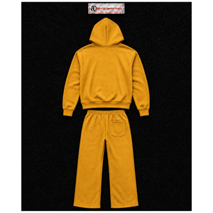 Ensemble de survêtement doré pour homme, sweat à capuche zippé et pantalon de jogging coupe droite, tenue de sport décontractée unie, vente en gros - Product Image 6