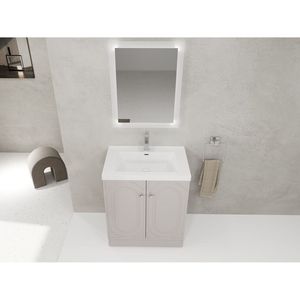 Mobile bagno freestanding da 30 pollici con lavabo in resina bianca e 2 ante con chiusura ammortizzata, facile da montare (KD) - Product Image 6