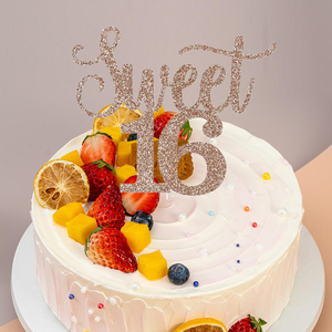 Décoration de gâteau Joyeux Anniversaire et Sweet 16 avec paillettes, fournitures de fête pour célébration des filles, directement de l'usine - Product Image 3